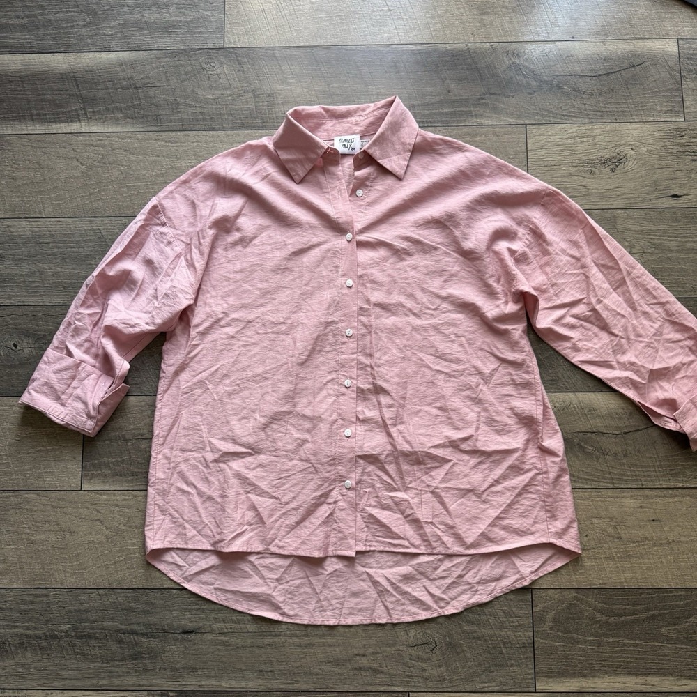 Y2K Princess Polly Oversized Pink Button-Up Shirt Womens 6 Preppy Coastal Chic